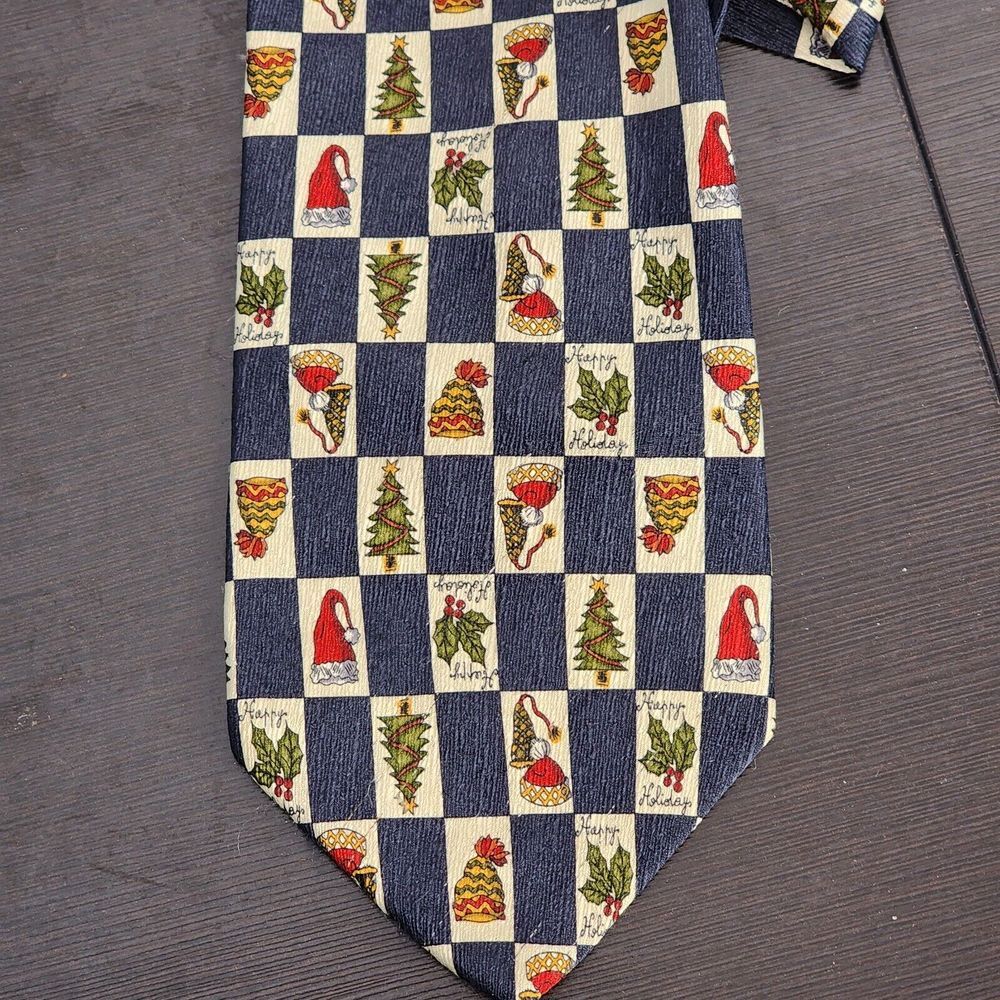 Structure Mens Neck 100% Silk‎ Tie Blue Red Christmas  USA